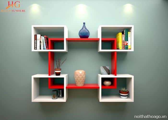 Kệ gỗ trang trí có chi tiết thiết kế đối xứng