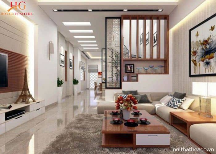 Vách ngăn dạng thanh lam kết hợp trang trí