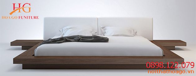 Giường ngủ hiện đại kết hợp với kệ để đồ hai bên. Giá sản phẩm trang trí nội thất