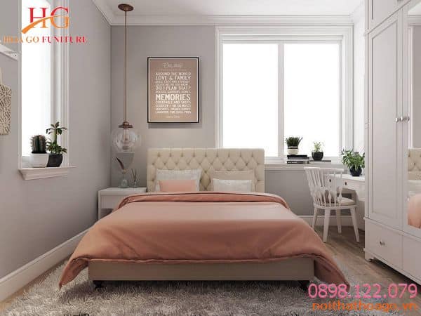 Nội thất cho nhà phố. Phòng ngủ màu sắc nhẹ nhàng vô cùng dễ chịu