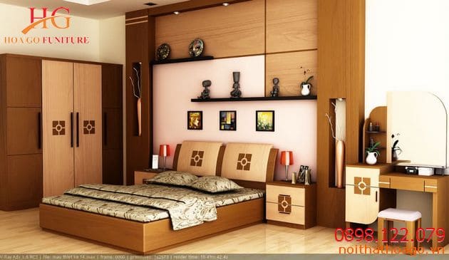 Giường ngủ, kệ sách hay kệ đồ được làm từ chất liệu gỗ cũng tạo nên ấn tượng cho không gian phòng ngủ. Nội thất gỗ nhà phố