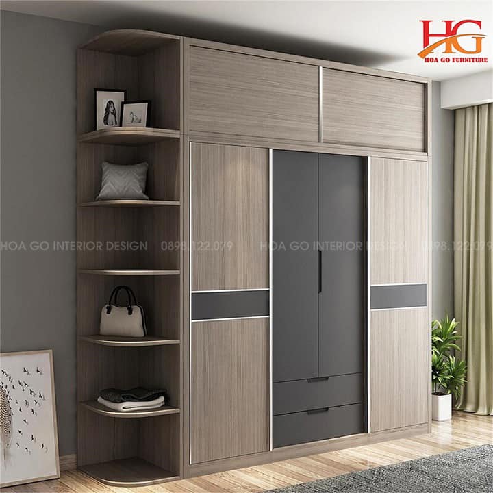 Thiết kế tủ quần áo kết hợp kệ đựng tivi giúp tiết kiệm khoản chi phí đáng kể