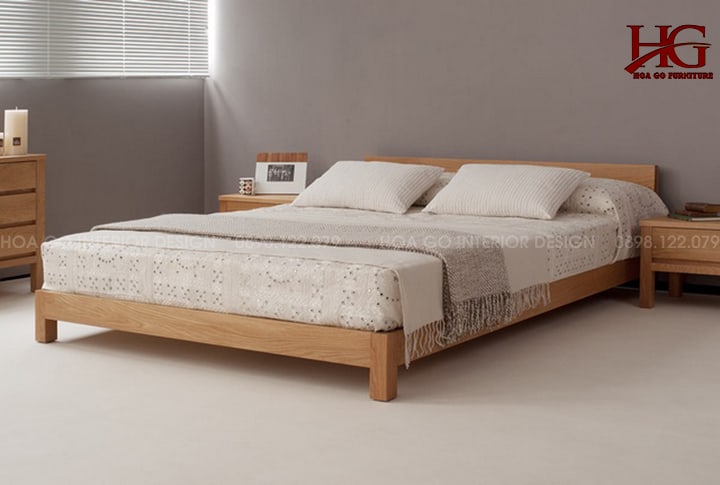 Mẫu giường ngủ gỗ tự nhiên với thiết kế trang nhã