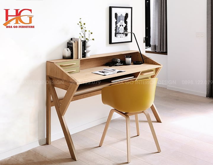 Bàn làm việc kết hợp bàn trang điểm thích hợp với bạn trẻ còn độc thân, có diện tích phòng nhỏ.